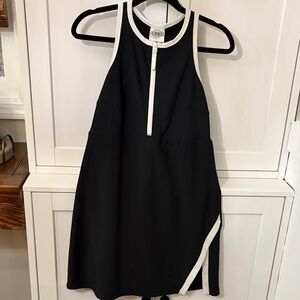 Sage Black Sleeveless Zip-Front Dress with White Trim
